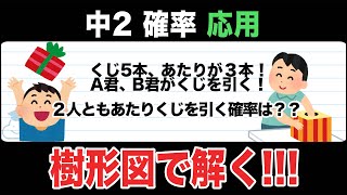 【確率】樹形図！当たりくじをA君とB君が順番に引く問題をわかりやすく解説！【中2数学】 [upl. by Nymsaj]