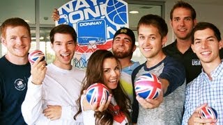 DUDE PERFECT  BASKETBALL HOTEL DROP SHOT w Missglamorazzi and Luke Conard [upl. by Rogers603]