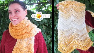 Classic Chevron Ridge Scarf using Lion Brand Scarfie Yarn  Crochet Pattern amp Tutorial [upl. by Rocco]