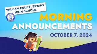 Bryant Morning Announcements Monday October 7 2024 [upl. by Anyat180]