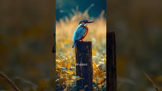 Kingfisher Perched on Wooden Post in Lush Meadow shorts mostbeautifulbirdsintheworld [upl. by Augustin]