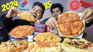 INDIAN DOMINOS vs PIZZA HUT CHEESY CHICKEN PEPPERONI PIZZA VEG SUPREME PIZZA GARLIC BREAD MUKBANG [upl. by Adena]