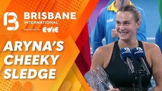 Sabalenka steals the show with hilarious runnersup speech  Brisbane International  WWOS [upl. by Thielen]