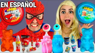 Mukbang Giant Blue Food vs Black Food Challenge 핑크 푸드 챌린지  주먹밥 교촌 허 치킨먹방 SpiderMan Hulk Frozen Elsa [upl. by Lehsar962]