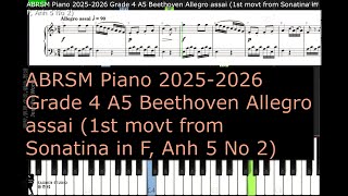 ABRSM Piano 2025 2026 Grade 4 A5 Beethoven Allegro assai 1st movt from Sonatina in F Anh 5 No 2 [upl. by Nordin745]