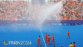 WATCH OUT Water cannon turns on MIDGAME during gold medal match  Paris Olympics  NBC Sports [upl. by Narib]