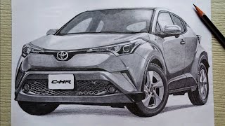 Toyota chr pencil sketch  chr car drawing [upl. by Einahpts]