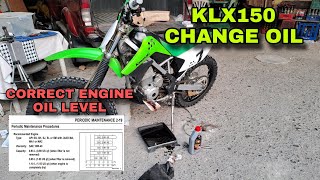 KLX150 Change oil and Filter  Correct engine oil level using service manual from Kawasaki [upl. by Ahsit]