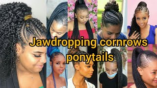 Cutest cornrows ponytail hairstyles for ladies  Cornrows hairstyles 2025  Half cornrows braids [upl. by Daniala]