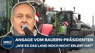 BAUERNDEMO IN BERLIN quotKampfansagequot Bauernpräsident Rukwied droht mit weiteren Protesten [upl. by Lagiba]