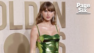 Taylor Swift hits Golden Globes 2024 red carpet in glam green sequined gown [upl. by Omsoc]