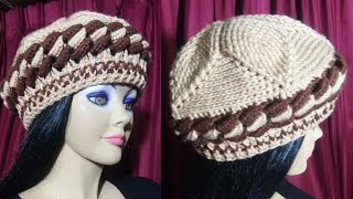 Como tejer la boina N° 10 a crochet para mujer en punto Hojas en Relieves Olas y Elástico [upl. by Yremrej]