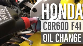 CBR600 F4i Oil Change  Motorcycle maintenance [upl. by Aronael]