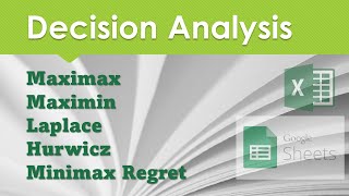 Decision in Excel Maximax Maximin Laplace Hurwicz Minimax Regret [upl. by Dnalevelc]