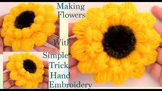 Haz flores girasoles con un pequeño truco Hand Embroidery Making flowers with very simple trick [upl. by Vizzone263]