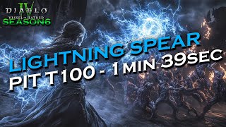 Lightning Spear Sorc Season 6 Domination  Pit 100 1min39sec Diablo 4 [upl. by Eerased521]