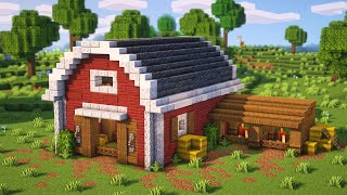 Minecraft  How to build a Barn for Animals  Tutorial [upl. by Ydnolem]