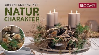 Adventskranz mit Naturcharakter  DIY  Weihnachtsfloristik  BLOOMs Floristik [upl. by Arlette606]