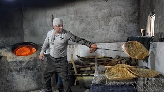 Baking very tasty traditional bread with firewood in a clay oven by a young father and son [upl. by Nosahc]