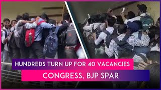 StampedeLike Chaos At Bharuch Hotel As Hundreds Turn Up For Job Interview Congress Needles BJP [upl. by Anida11]