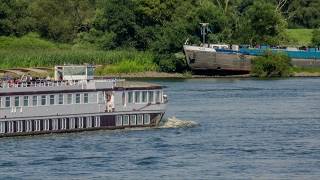 Binnenschiff läuft am Zollenspieker Hauptdeich auf Buhne [upl. by Llewon]