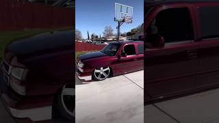 Bagged Chevy Silverado Crewcab Cateye Tucking 24” Rims Red Candy Paint silverado baggedtrucks [upl. by Genevieve]