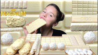 ASMR WHITE CHOCOLATE CANDY BARS MAGNUM ICE CREAM MILKA FERRERO 먹방 Tati ASMR [upl. by De Witt747]