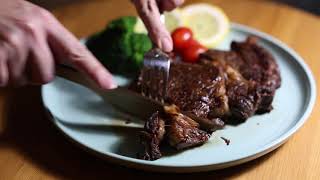 Cutting a Steak With Hardened Wood Knife [upl. by Ehcram]