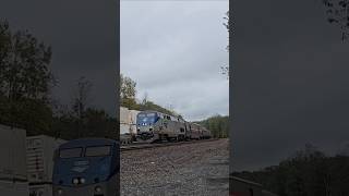 Eastbound Amtrak 42 quotPennsylvanianquot blows past NS intermodal 28X in Lilly PA [upl. by Yarod]