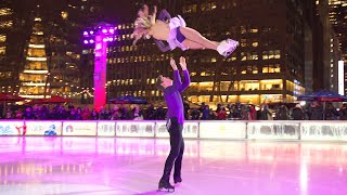 Olympic pair team Alexa Knierim amp Brandon Frazier skate to TransSiberian Orchestra in Bryant Park [upl. by Gunning]