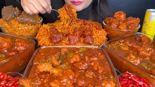 ASMR EATING SCHEZWAN NOODLESSPICY MUTTON FRIEDRICECHILLI CHICKENCHICKENLOLLIPOP FOOD VIDEOS [upl. by Kessiah613]