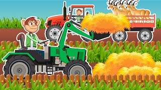 Farm Works  Front Loader Picking Up Straw Bales and Feed The Deer  Vehicles Farm Animated [upl. by Zulaledairam]