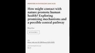 How might contact with nature promote human health Exploring promising mechanisms an  RTCLTV [upl. by Peednus]