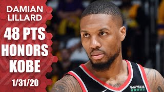 Damian Lillard dedicates 48point game to Kobe Bryant in Blazers vs Lakers  201920 NBA Highlights [upl. by Nabetse]