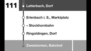 STIBLS Ansagen  BE 111  Wimmis – OeyDiemtigen – Erlenbach – Oberwil – Boltigen – Zweisimmen [upl. by Suravat]