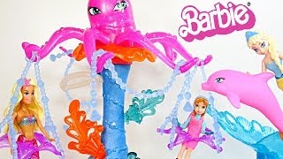 Barbie Splash n Spray Water Park Mini Mermaid with Disney Frozen Elsa and Anna Dolls Toys Review [upl. by Toll]