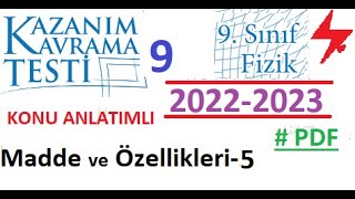 9 Sınıf  Fizik  MEB  Kazanım Testi 9  Madde ve Özellikleri 5  2022 2023  PDF  TYT Fizik [upl. by Adnirim]