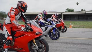 2015 SUPERBIKE DRAG RACE BMW S1000RR vs Ducati 1299 Panigale S vs Yamaha YZFR1 [upl. by Atileda]