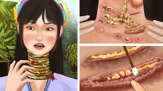 Treatment of pustules on the neck of a longnecked girl｜Intensive phobia be careful｜Parasite removal [upl. by Kellda]