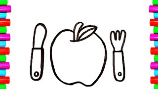 Drawing an apple  How to draw apple  Painting and coloring for kidstoddlers [upl. by Weidman705]