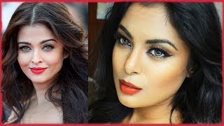 Aishwarya Rai Cannes 2014 Makeup amp Hair Tutorial  Bright Red Lips amp Bold Eyeliner [upl. by Charita21]