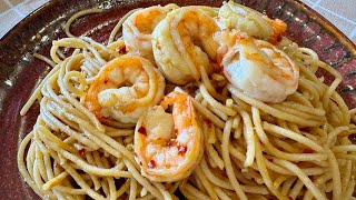 Spaghetti Prawn Aglio Olio Pasta recipe 鲜虾意大利面 [upl. by Nyrek]