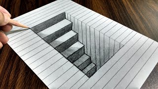 How to Draw 3D Steps in a Hole  Line Paper Trick Art [upl. by Ainahtan]