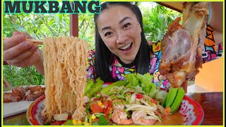 FRIED PORK KNUCKLE SPICY PAPAYA SALAD MUKBANG LETS EAT  SASVlogs QUARANTINE FOOD AGAIN [upl. by Yaner387]