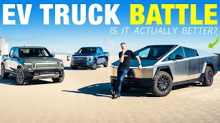 Tesla Cybertruck vs Rivian R1T vs Ford F150 Lightning  Electric Pickup Truck Comparison [upl. by Annamaria]