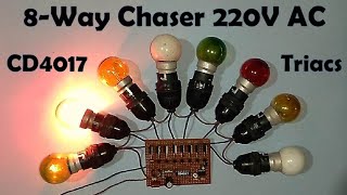 220V 230V bulb chaser circuit  AC flasher BT136 Triac  CD4017 NE555 IC Project [upl. by Alene]