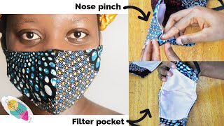 FITTED FABRIC FACE MASK WITH NOSE PINCH NOSE WIRE amp FILTER POCKET  REUSABLE FACE MASK [upl. by Garling19]