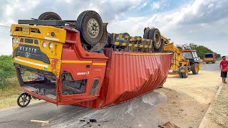 Truck Container Accident on Highway Hydra Rescued  jcb video [upl. by Aderb957]