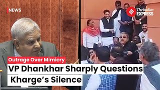 Jagdeep Dhankhar Condemns TMC MPs Mimicry Questions Kharge And Digvijay Singh Over Silence [upl. by Ayikat315]