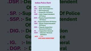 Indian Police Rank  Police Rank full form  general Knowledge  quiz  education  learn  shorts [upl. by Carolina563]